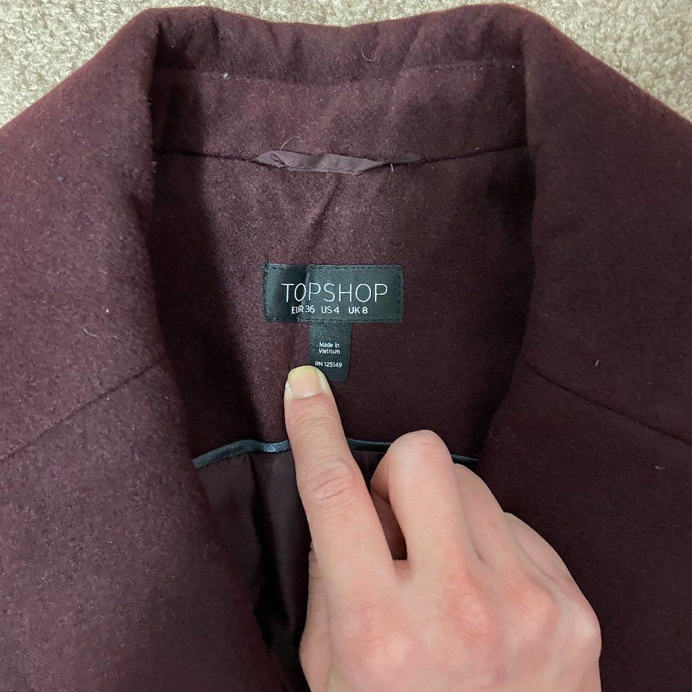 Topshop Burgundy Wool Sleeveless Jacket - Picture 6 of 7